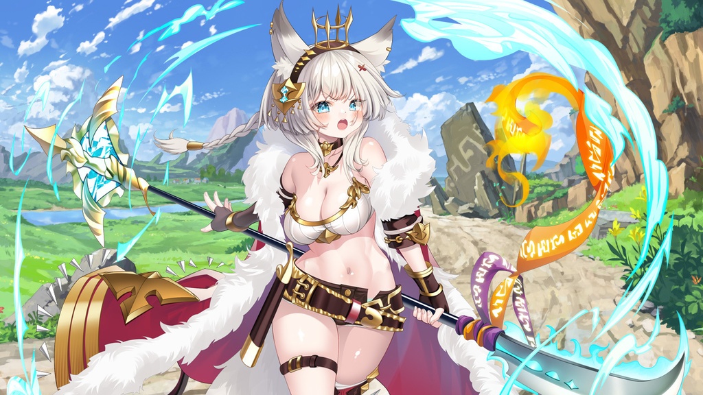 ケモミミなぎなた女子【立ち絵素材】(表情9種+武器1種+エフェクト2種)