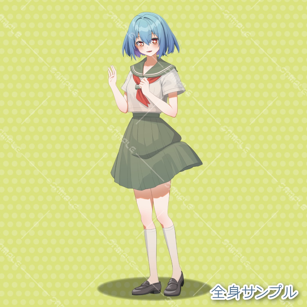 【PSD+PNG21枚】青髪セーラー服女子【立ち絵素材】