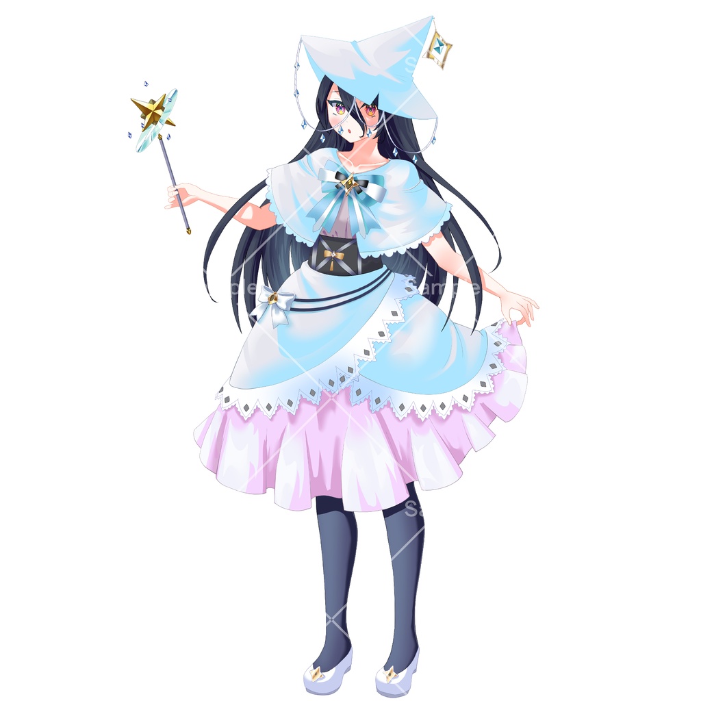 【PSD+PNG表情16種】モノクロ魔女【立ち絵素材】