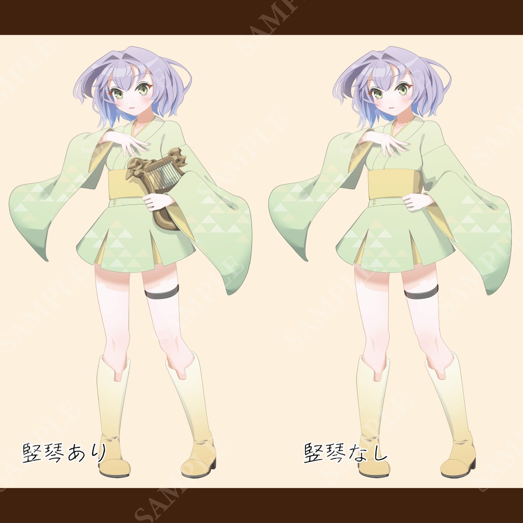 【立ち絵素材】竪琴の和風少女【表情差分計20枚】