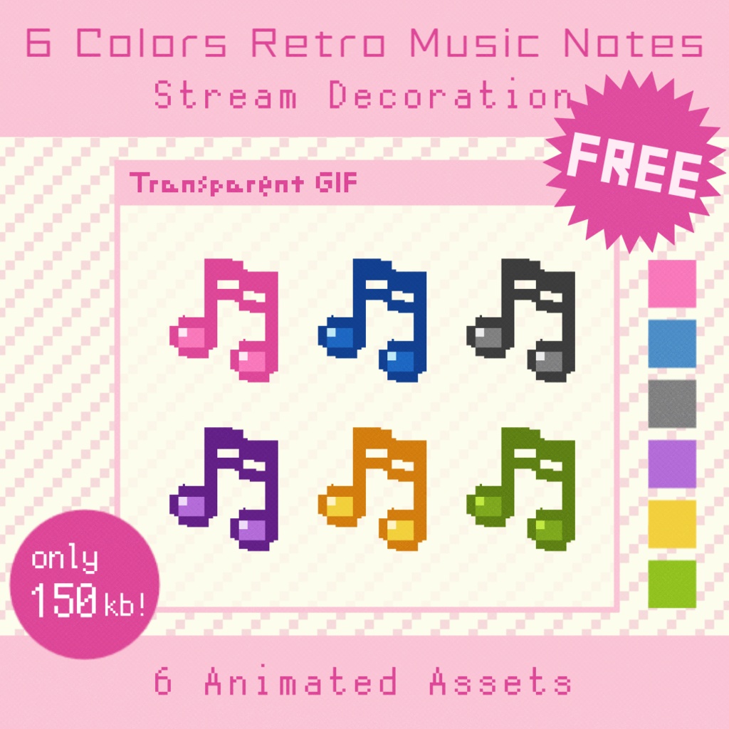 【無料】6 Colors Retro Music Notes Decor | Animated Stream & Video Assets【配信・動画素材】