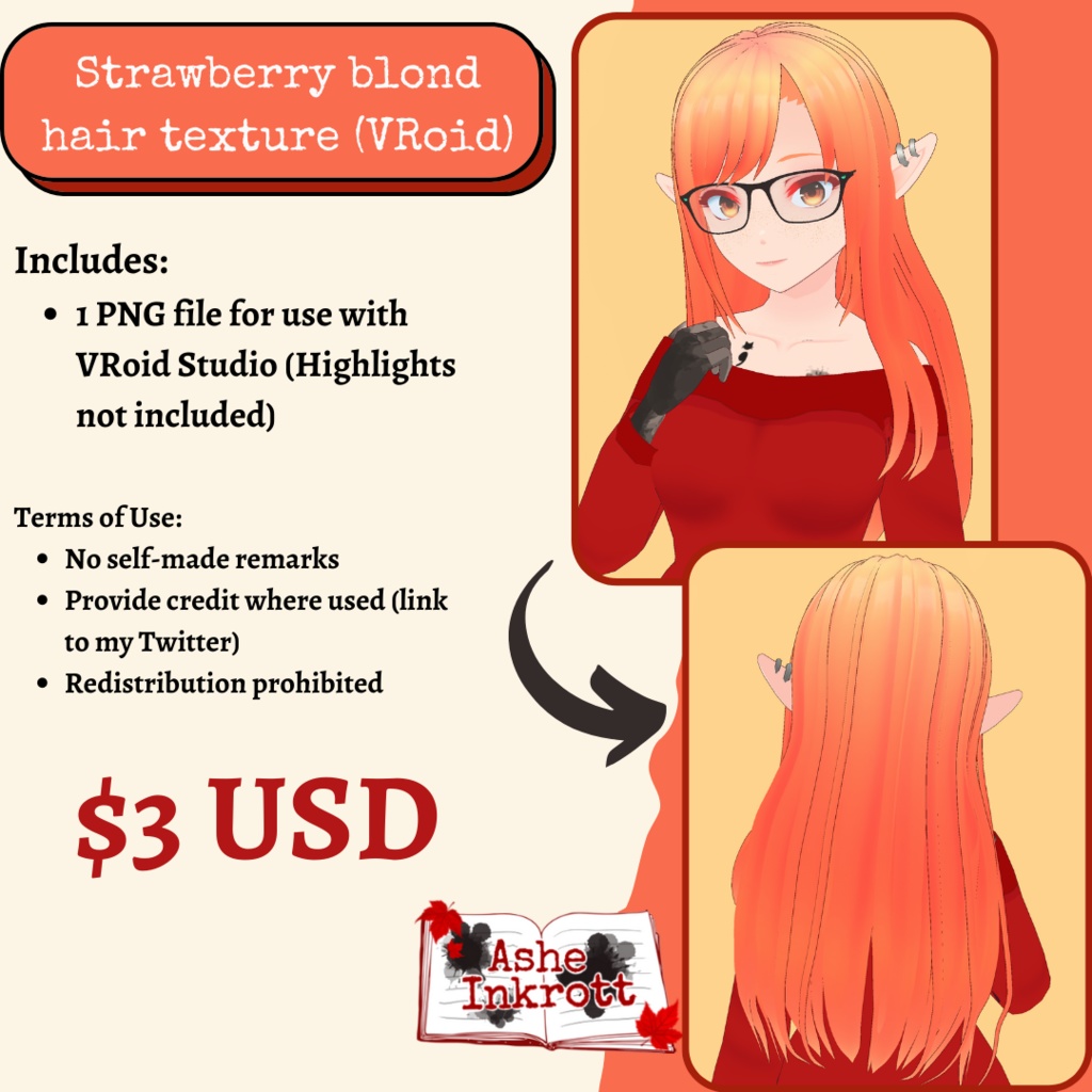 Strawberry blond custom hair texture (VRoid)
