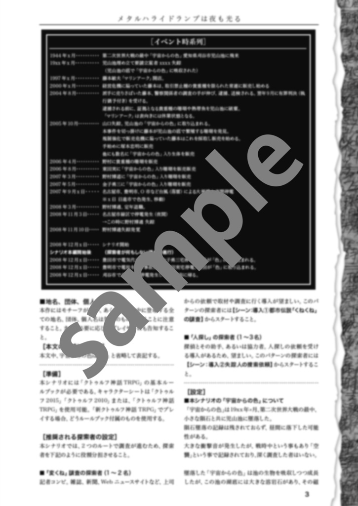 メタルハライドランプは夜も光る【クトゥルフ神話TRPG】6版/7版