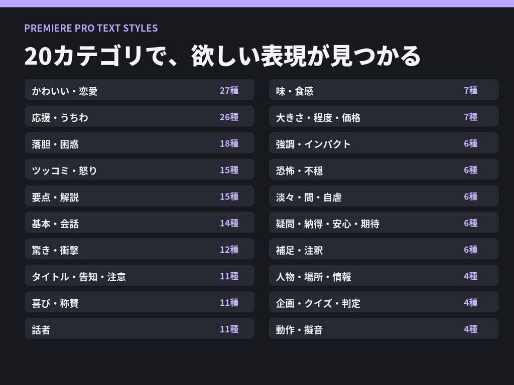 【Premiere Pro 2026向け/2025非対応】通常テキストに適用できるテレビ・バラエティ風テロップ 全216種