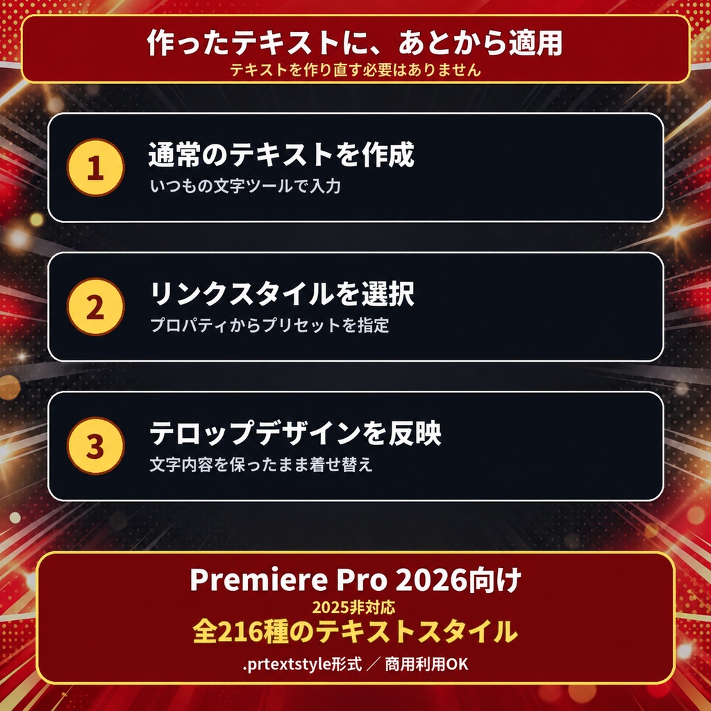 【Premiere Pro 2026向け/2025非対応】通常テキストに適用できるテレビ・バラエティ風テロップ 全216種