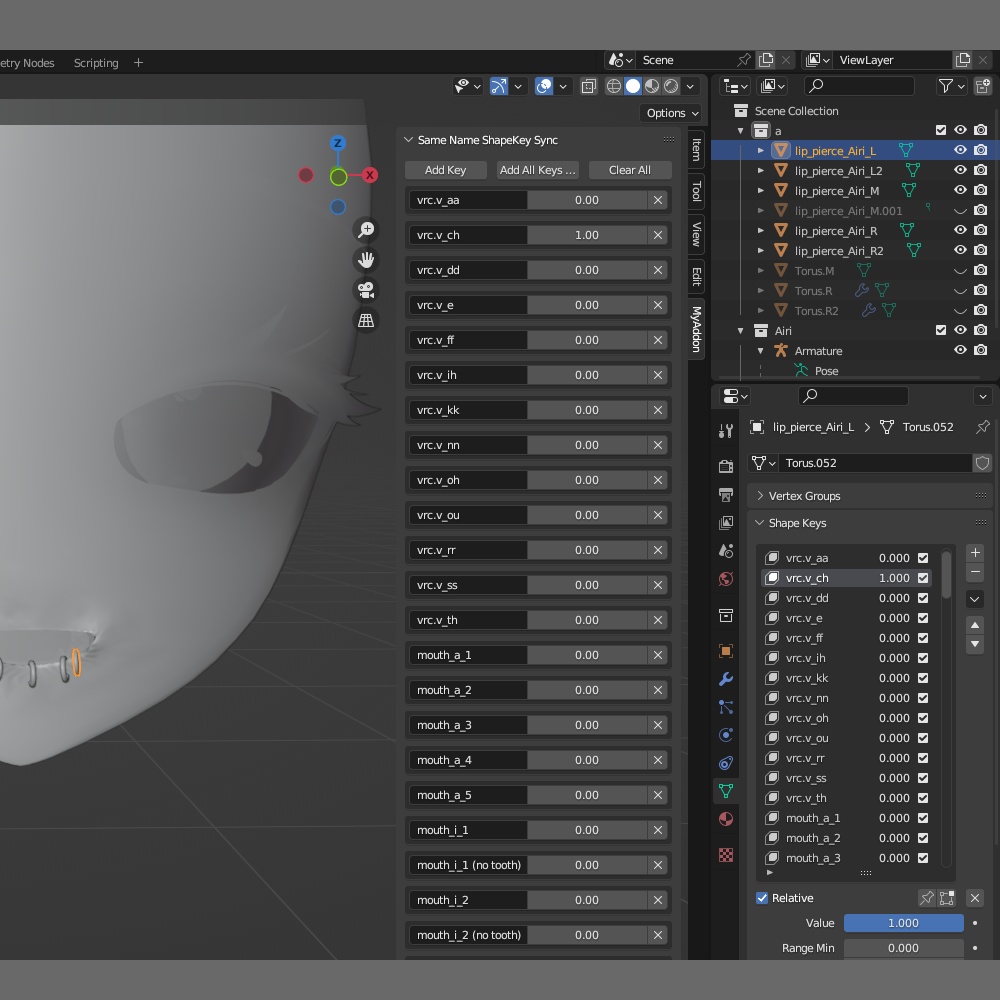 【Free】同名Shapekeyの値を同期するやつ【Blenderアドオン】