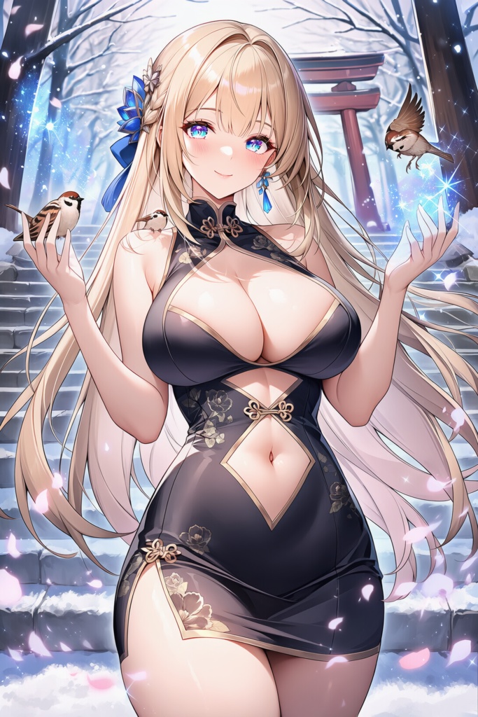 金髪のチャイナドレスの美女