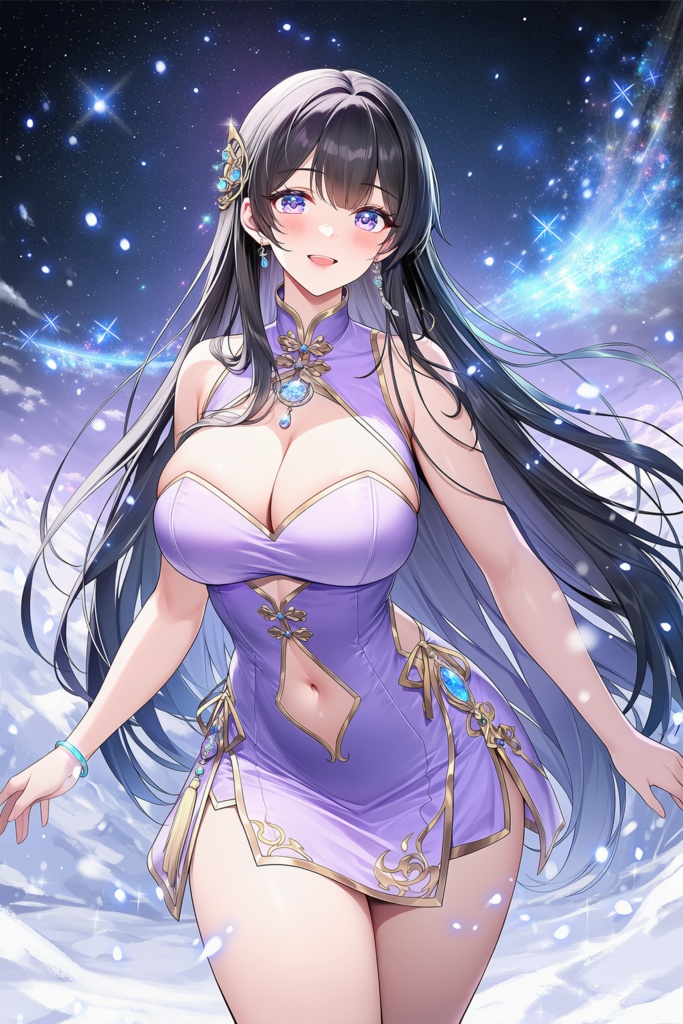 チャイナドレスの黒髪ロングの美少女