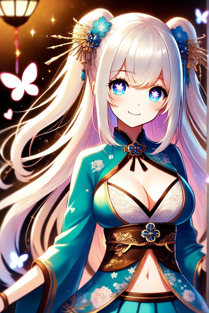 和風ドレスの銀髪の美少女