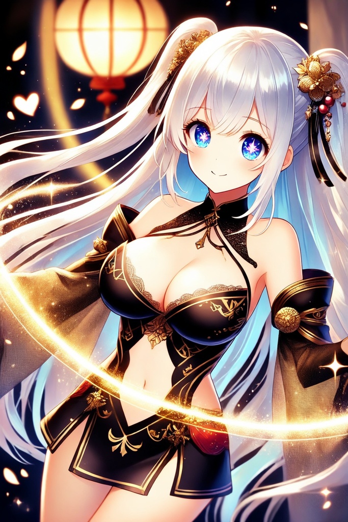 和風ドレスの銀髪の美少女