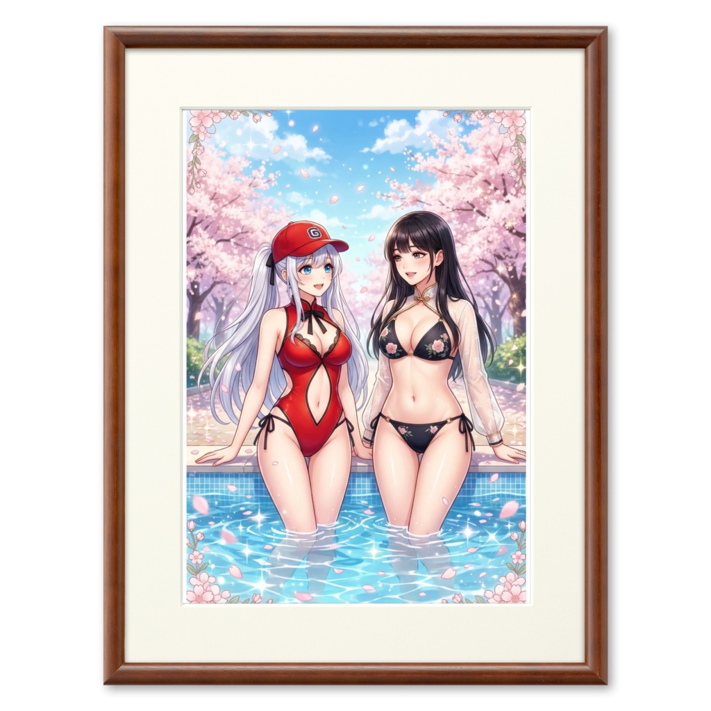 桜と銀髪の美少女と黒髪ロングの美女