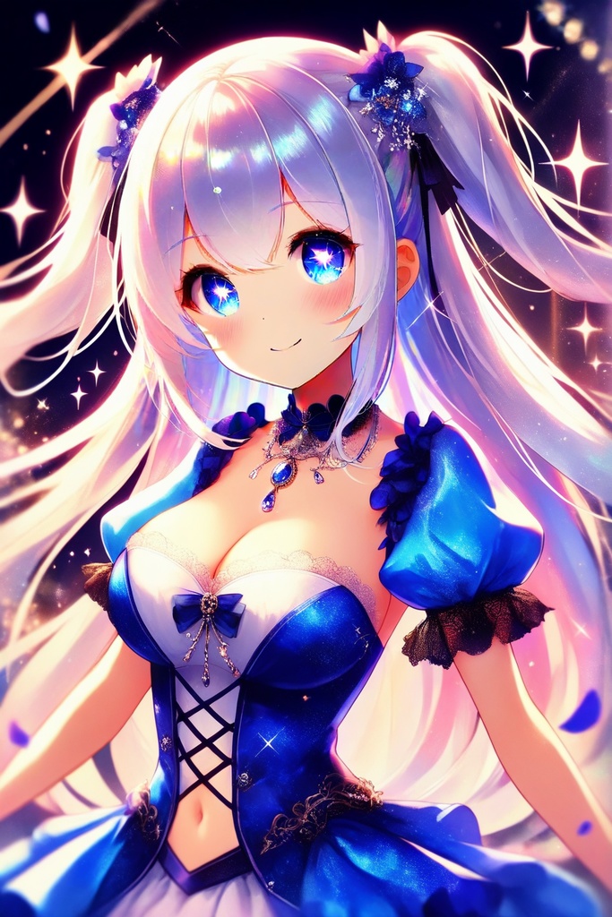 青のプリンセスドレスのお姫様