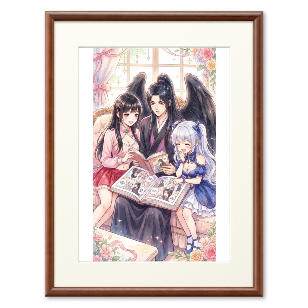 少女漫画を読む三人です。