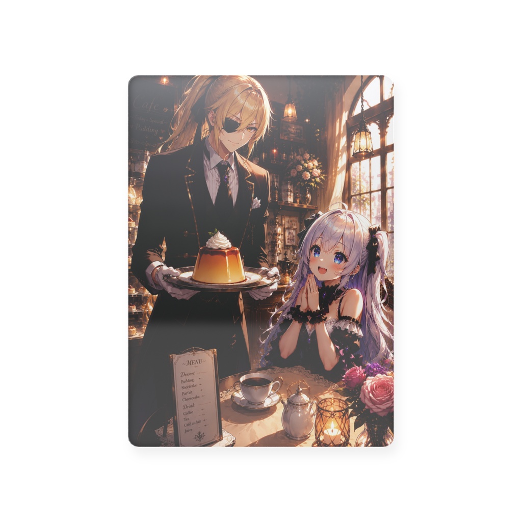プリンを食べる女の子とイケメン