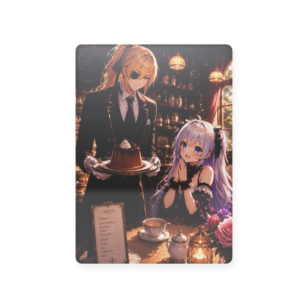 プリンを食べる女の子とイケメン