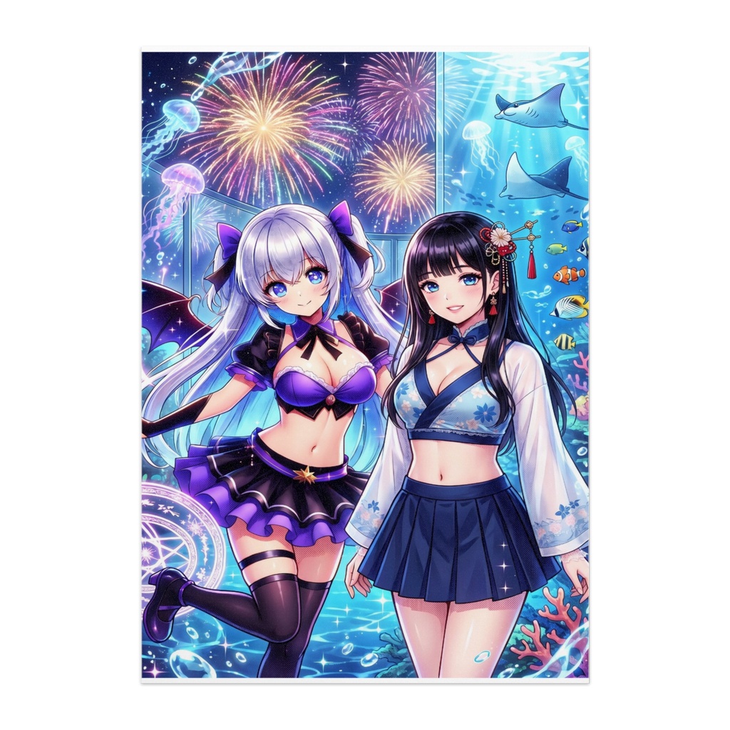水族館と花火と2人の美女