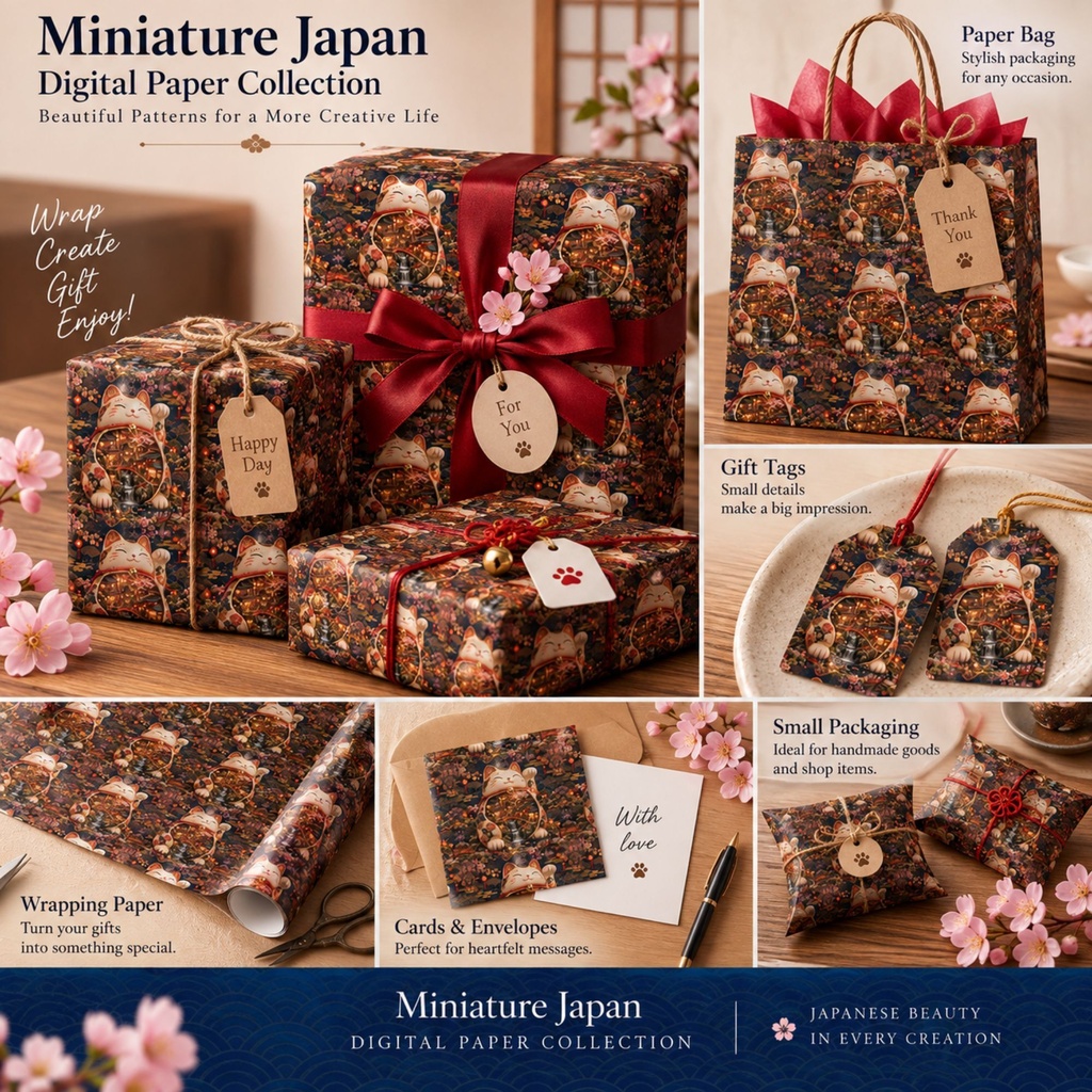 日本のミニチュア世界 12種類 Vol.2|シームレス和風パターン 3600×3600 JPG