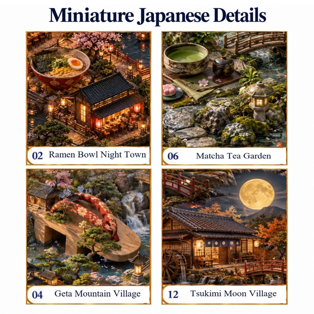 Miniature Japan Vol.3 デジタルペーパー|ミニチュア日本12柄|桜・神社・祭り・日本庭園|スクラップブック・背景素材