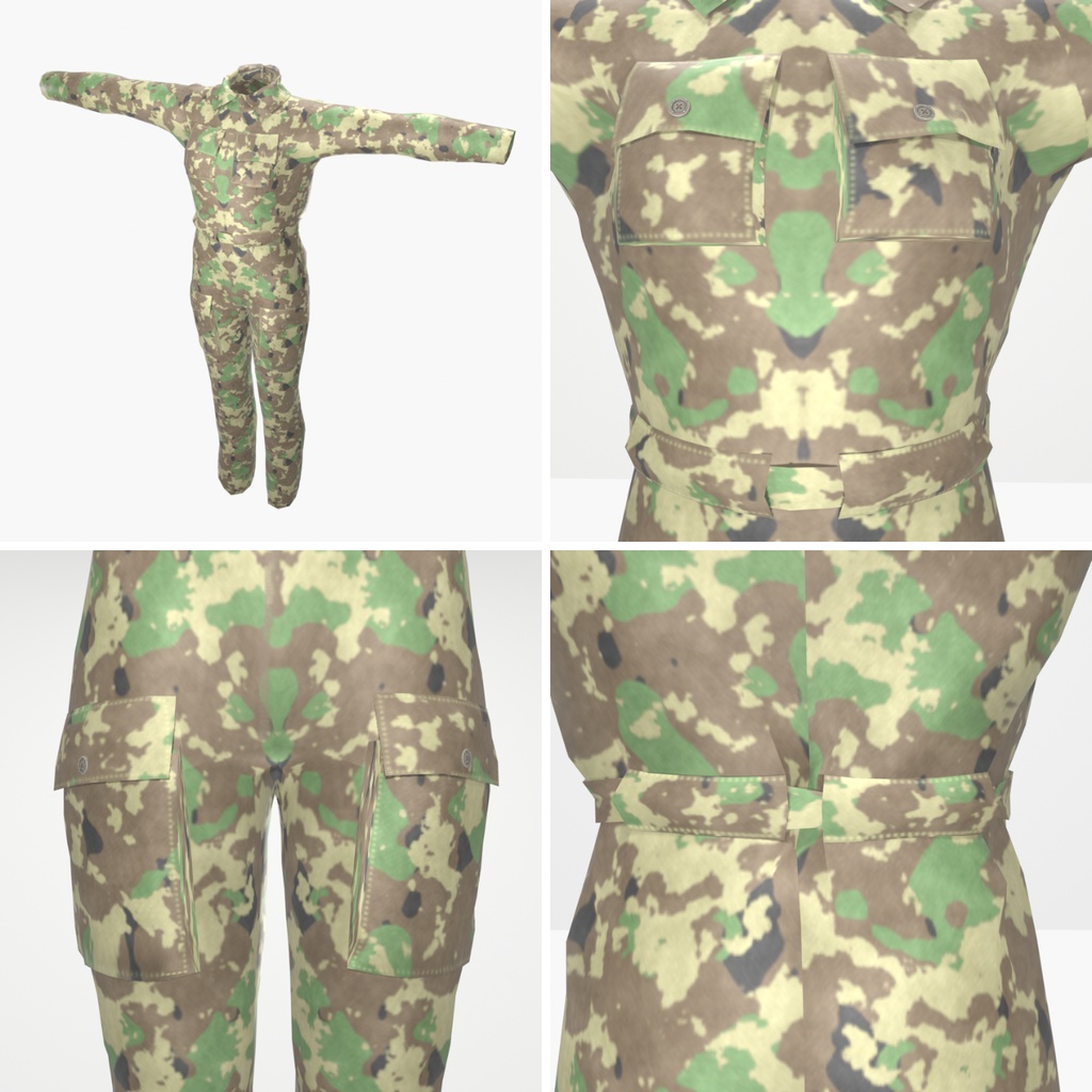 迷彩つなぎ (ジャンプスーツ)|VRoid XWear対応・VRChat向けUnitypackage