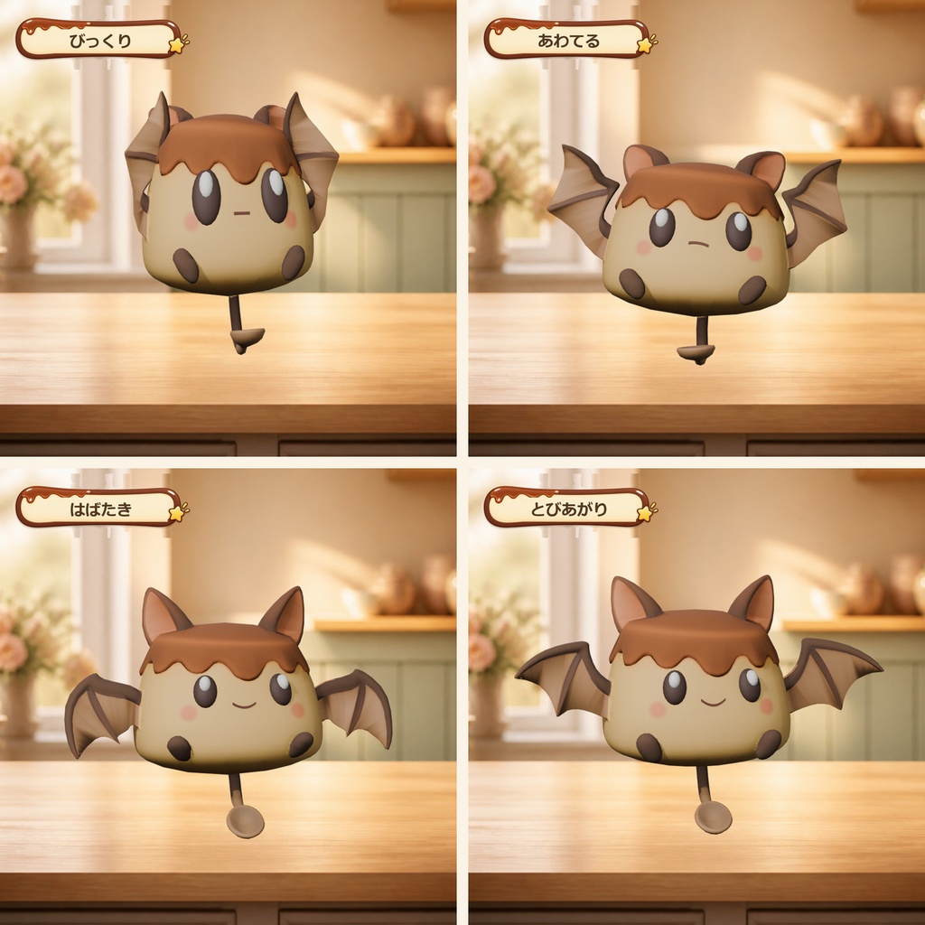 バットプリンちゃん|VRChat用 頭上ペットアクセサリー|13種モーション・Modular Avatar対応【PC/Quest】