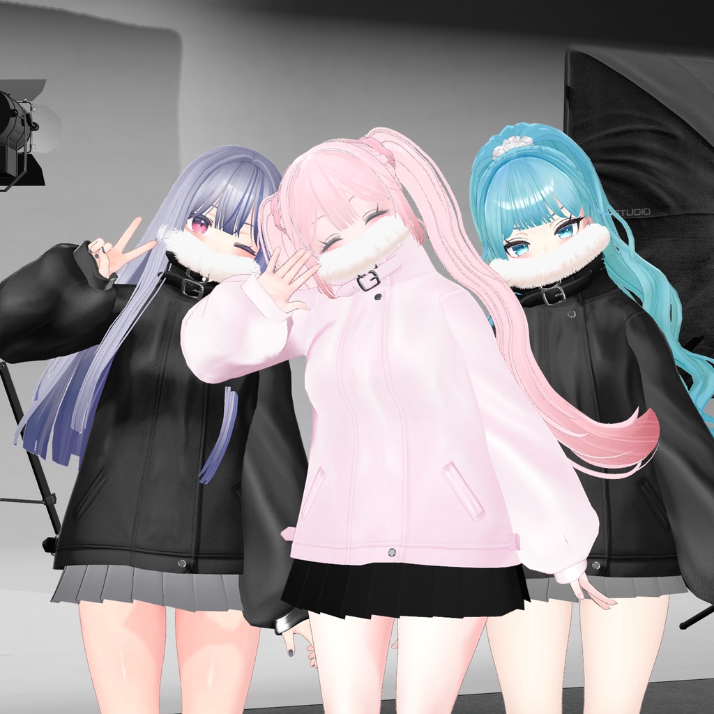 【3アバター対応】Fur leather jacket coordination