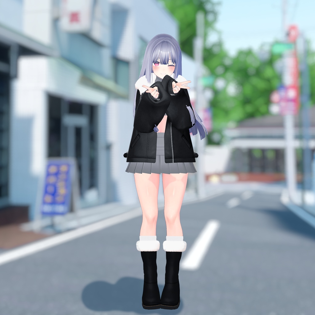 【3アバター対応】Fur leather jacket coordination