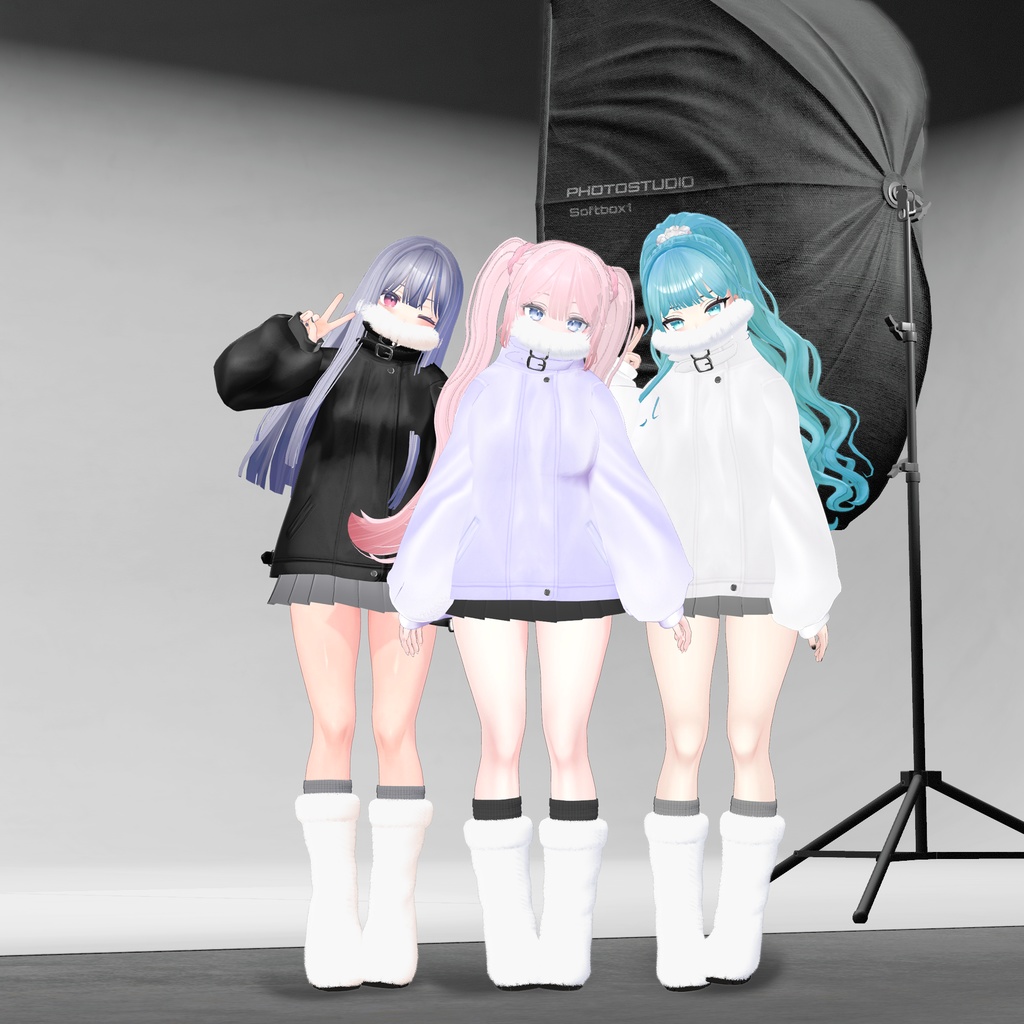 【3アバター対応】Fur leather jacket coordination