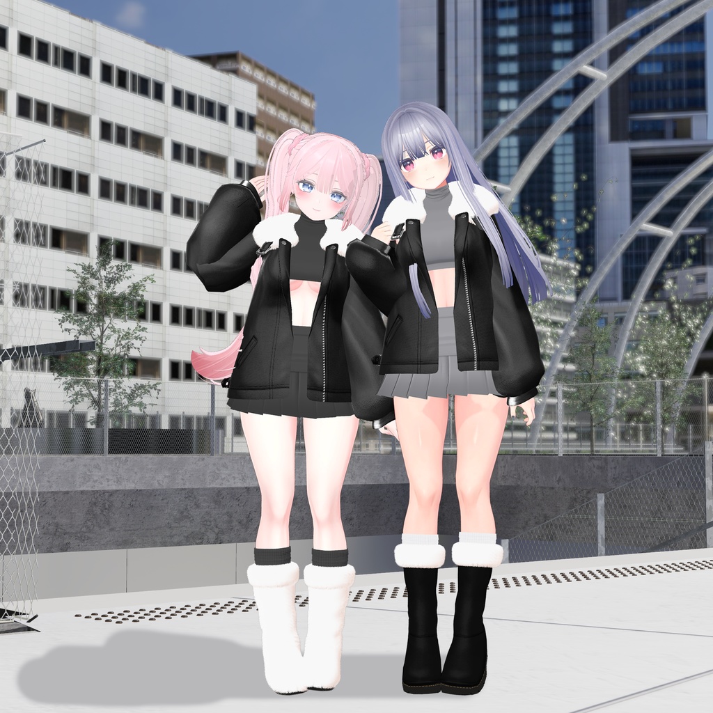 【3アバター対応】Fur leather jacket coordination