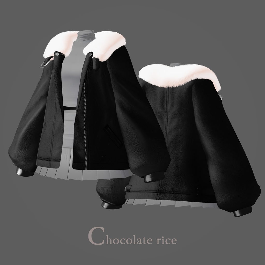 【3アバター対応】Fur leather jacket coordination
