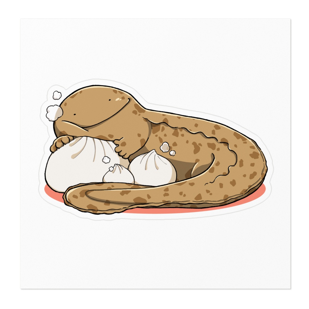 オオサンショウウオさんが豚まんを抱えるステッカー