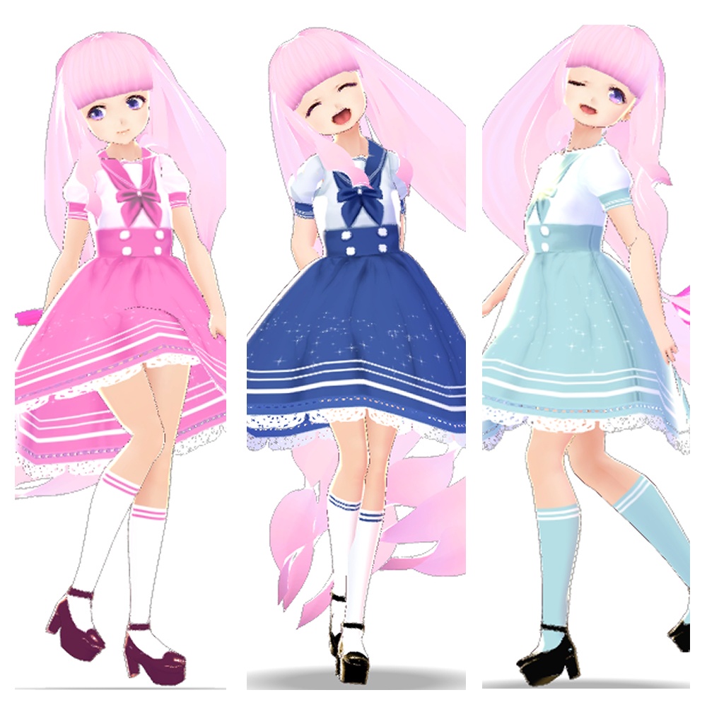 【Vroid】セーラーワンピ＆パンプス　3色セット