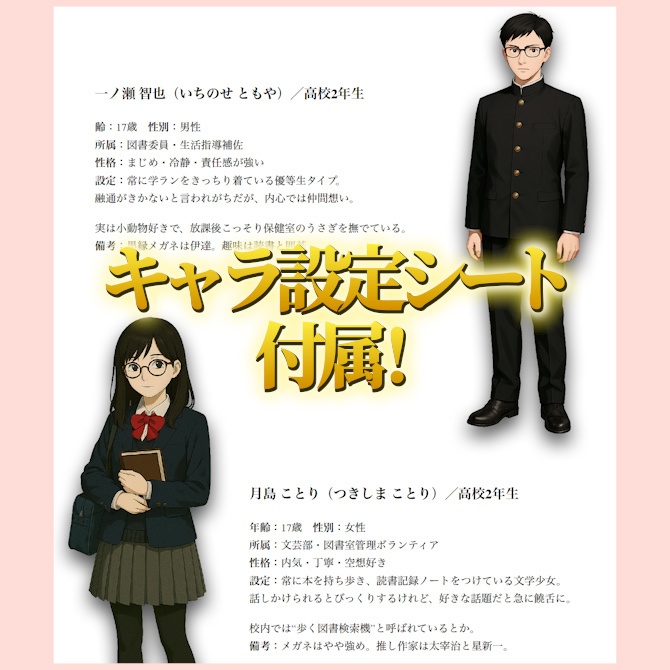 高校生キャラ素材セット Vol.1|立ち絵・ミニキャラ・背景・キャラシート