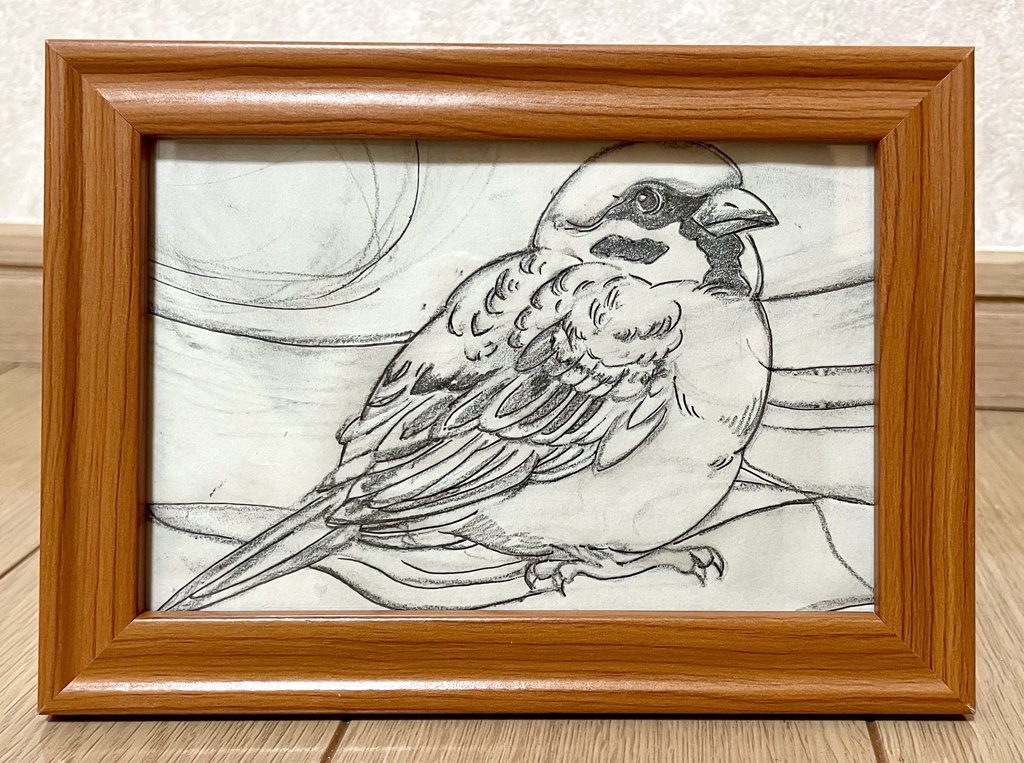 鉛筆画　もっちりすずめ2