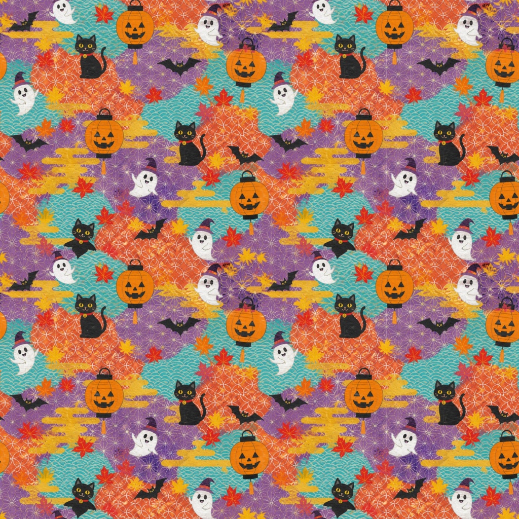 和柄なハロウィン デジタルペーパー シームレスパターン