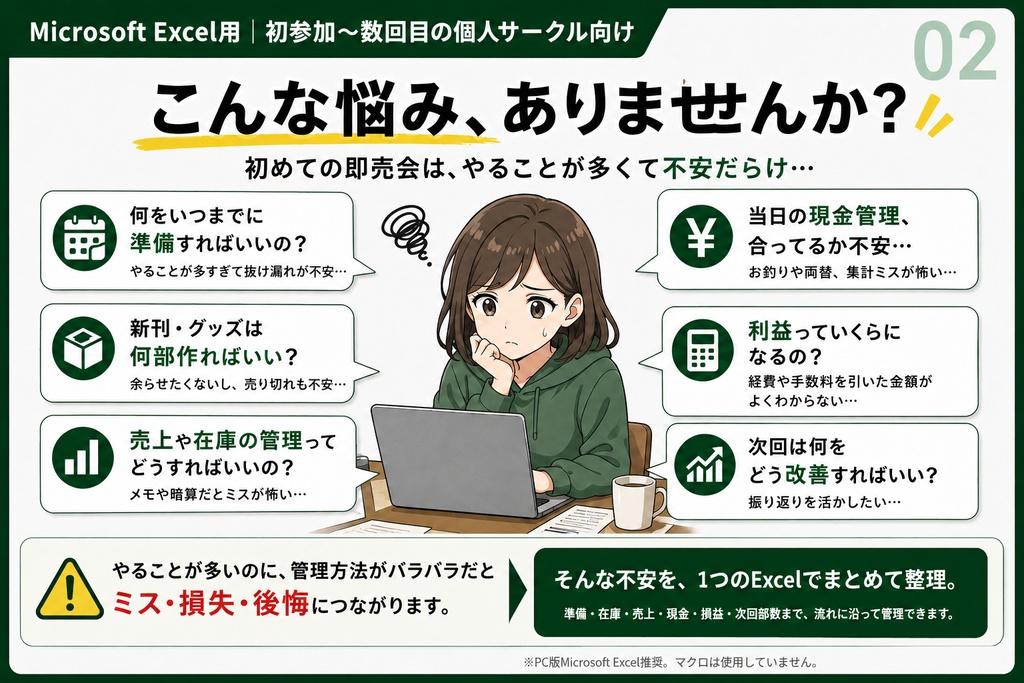 【Excel】初めての同人即売会 運営キット|準備・在庫・売上・現金締め・次回部数まで