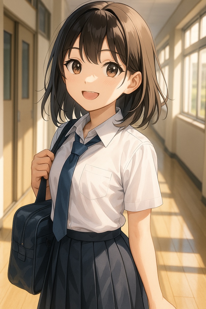 女子高生イラスト vol.3（AI生成）／学校の廊下・日常系女子高生／SNSアイコン向け