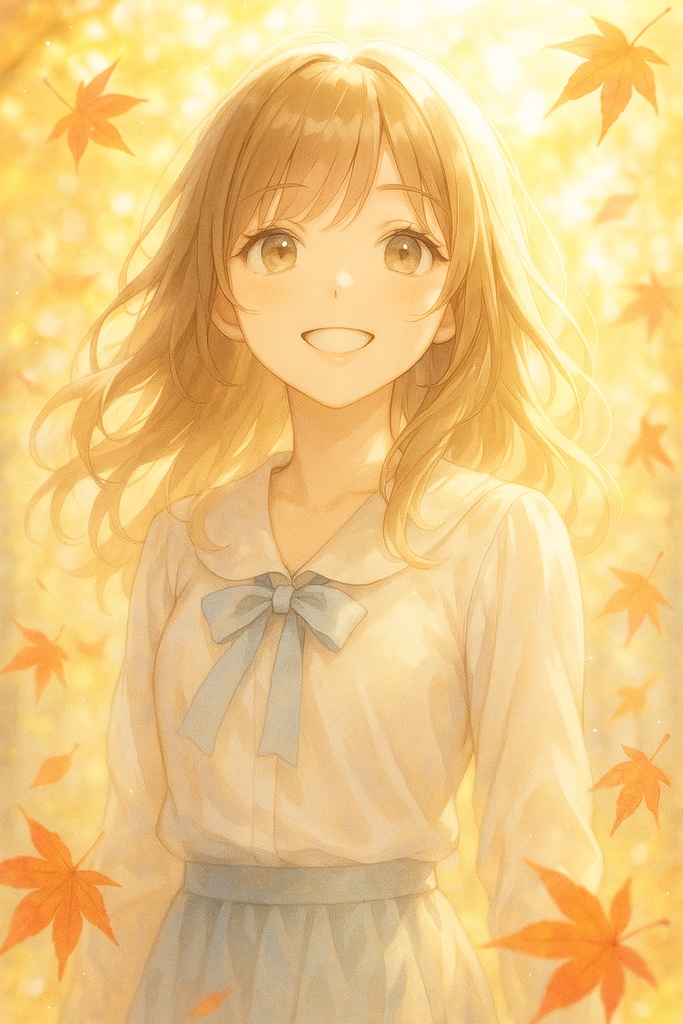 🍁女子高生イラスト vol.6（AI生成）／光×秋色×透明感系女子高生／SNSアイコン向け