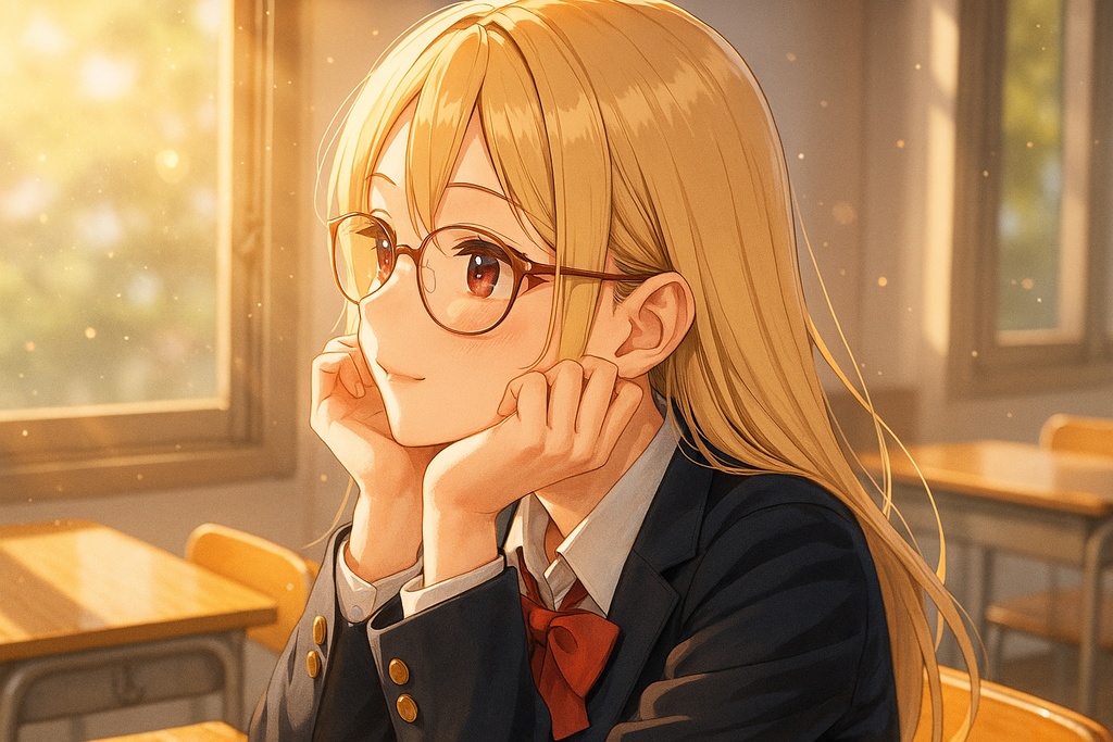 🌇 女子高生イラスト vol.10（AI生成）／放課後・眼鏡・物思い系女子高生／SNSアイコン向け