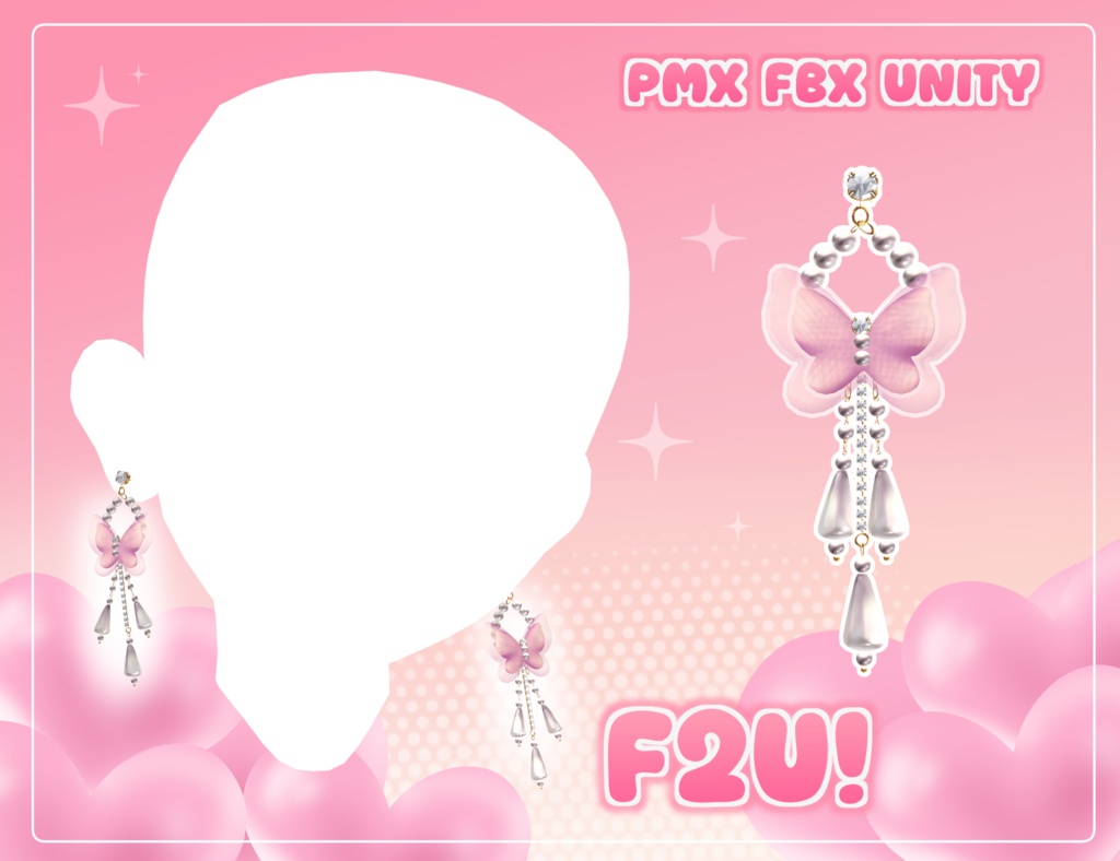 F2U - Pearl Butterfly Earrings (MMD, FBX)