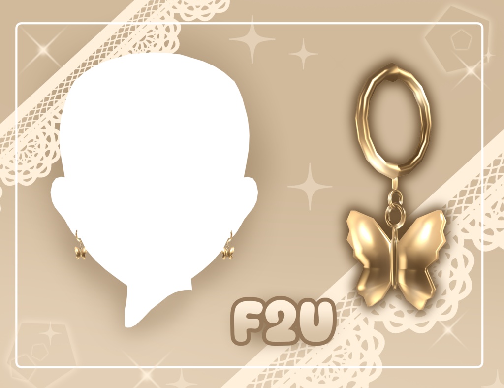 F2U - Gold Butterfly Earring (MMD, FBX)