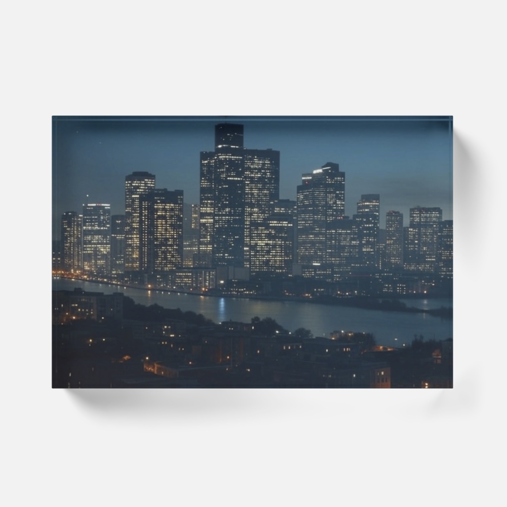 なるわん座限定アクリルブロック・カフェからの夜景(午前0時)