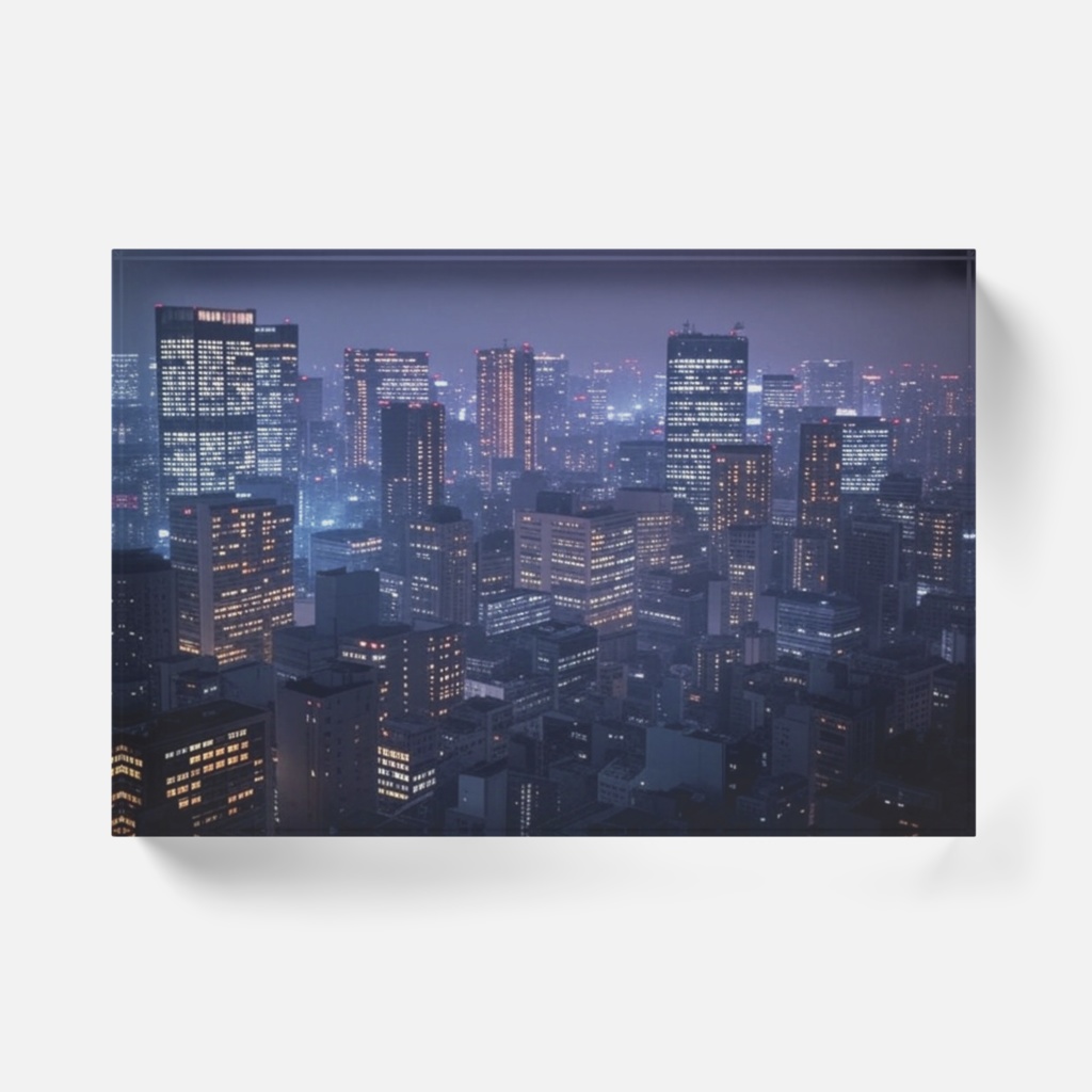 なるわん座限定アクリルブロック・カフェからの夜景(午前一時二五)