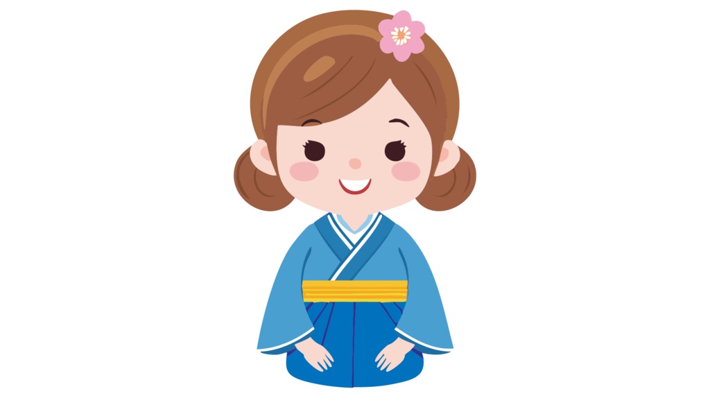 ダウンロード販売素材・販促イラスト素材・正座する着物姿の巫女さんZIP (AI, PNG形式)