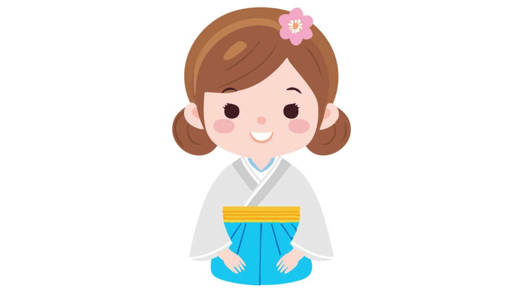 ダウンロード販売素材・販促イラスト素材・正座する着物姿の巫女さんZIP (AI, PNG形式)