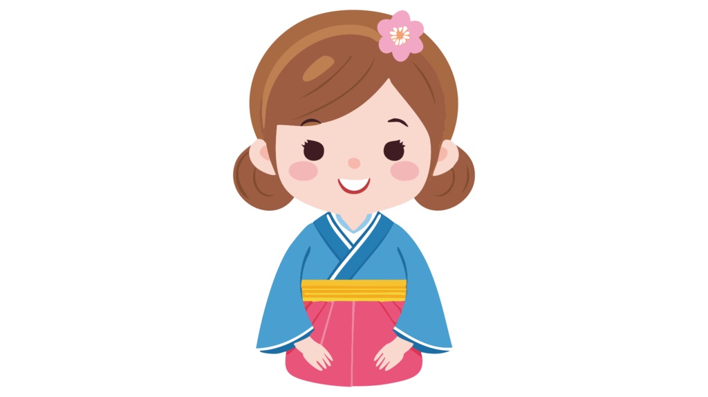 ダウンロード販売素材・販促イラスト素材・正座する着物姿の巫女さんZIP (AI, PNG形式)