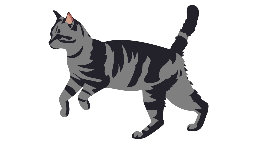 ダウンロード販売素材・販促イラスト素材・グレーの猫ZIP (AI, PNG形式)