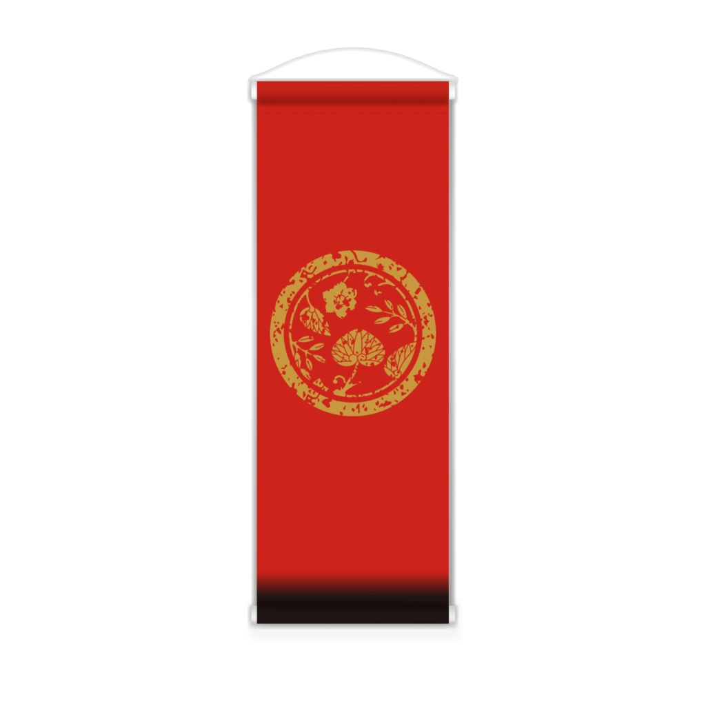 なるわん座招福家紋ミニタペストリー・葵草丸（赤）