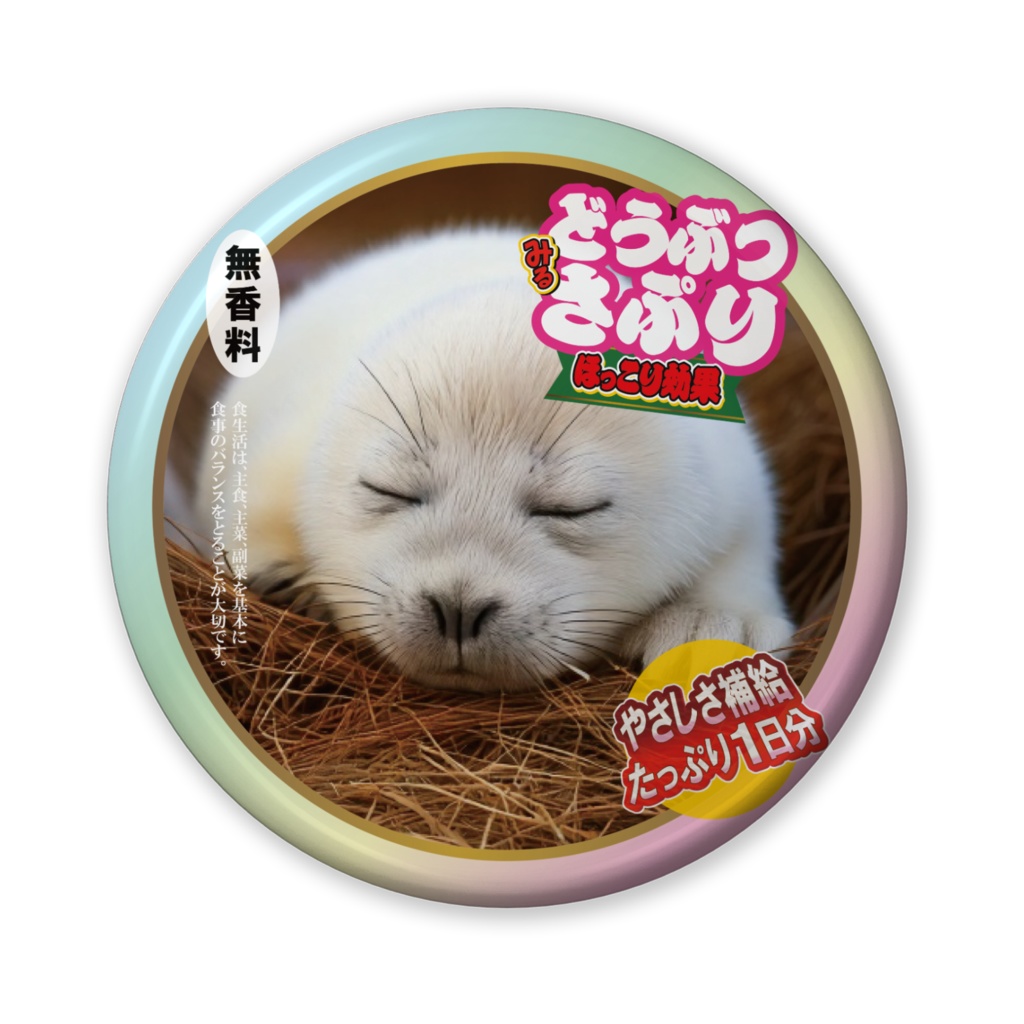 なるわん座招福缶バッジ(バリュー)・どうぶつさぷり(タテゴトアザラシ)8日目