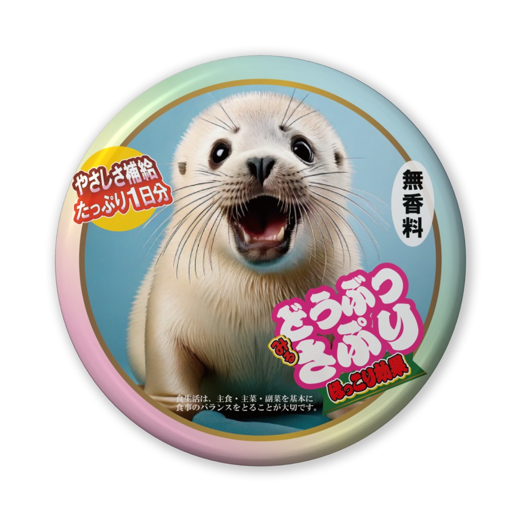 なるわん座招福缶バッジ（バリュー）・どうぶつさぷり（タテゴトアザラシ）２日目