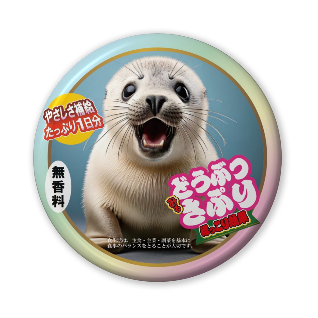 なるわん座招福缶バッジ（バリュー）・どうぶつさぷり（タテゴトアザラシ）１日目